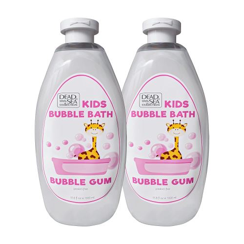 Dead Sea Collection Bubble Bath Kids with Bubble Gum Scent - Cleansing and Moisturizing Liquid Bath Pure Dead Sea Minerals - Pack of 2 Large Bottles (67.6 fl.oz)