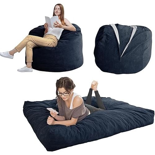 MAXYOYO Giant Bean Bag Chair Bed for Adults, Convertible Beanbag Folds from Lazy Chair to Floor Mattress Bed, Large Floor Sofa Couch, Big Sofa Bed, High-Density Foam Filling, Machine Washable