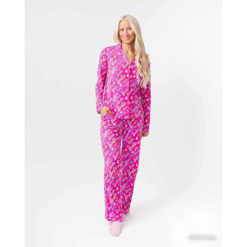 Barbie™ Iconic Women's Long Sleeve Collar Shirt & Pants Pajama Set