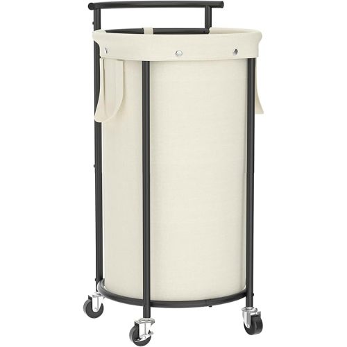 Chrislley 110L Laundry Hamper with Wheels,Rolling Laundry Basket with Removable Bag,Round Iron Laundry Cart with Steel Frame and Handle,Dirty Clothes Hamper Organizer for Dorm,Laundry Room(Beige)