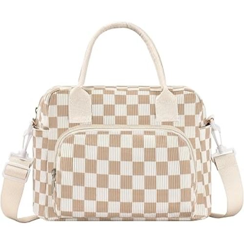 Lunch Bag Women Lunch Box for Women Adult Cute Insulated Lunch Bag Lager Cooler Lunch Tote Bags for Work Picnic (Beige-Brown Plaid)