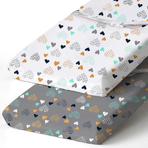 BROLEX Changing Pad Covers for Baby: Boy Girls Ultra Stretchy Soft 2 Pack, Heart Pattern