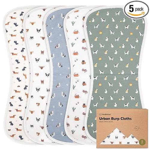 Organic Burp Cloths Baby Boy & Girl, 5-pack Cotton Burp Rags (Pets & Paws)