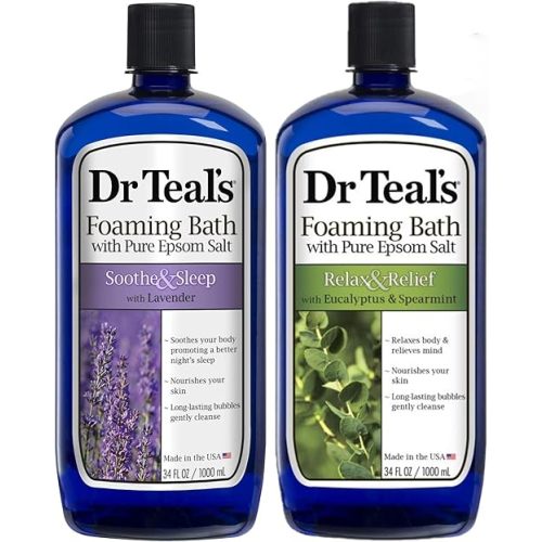 Dr Teal's Foaming Bath Variety Gift Set (2 Pack, 34oz ea.) - Soothe & Sleep Lavender & Relax & Relief Eucalyptus & Spearmint - Pure Epsom Salt & Essential Oils Alleviate Stress & Clear The Mind