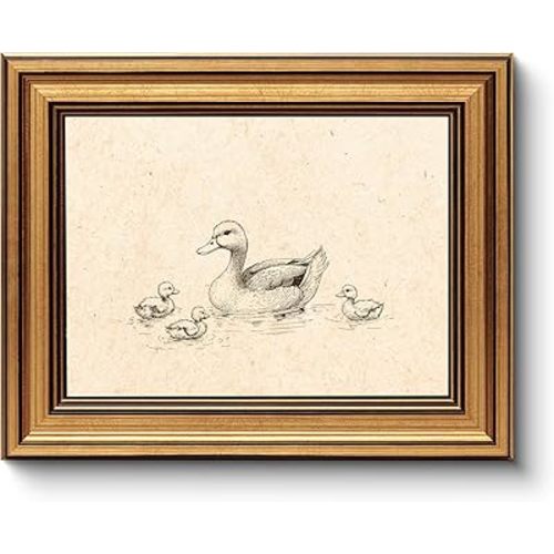 WHASAYART Gold Framed Vintage Wall Art for Living Room, Animals Painting Prints Shelf Decor for Kitchen, Sketch Bedroom Wall Art, Best Gifts for Friends or Family - Swimming Ducks 10L x 8W