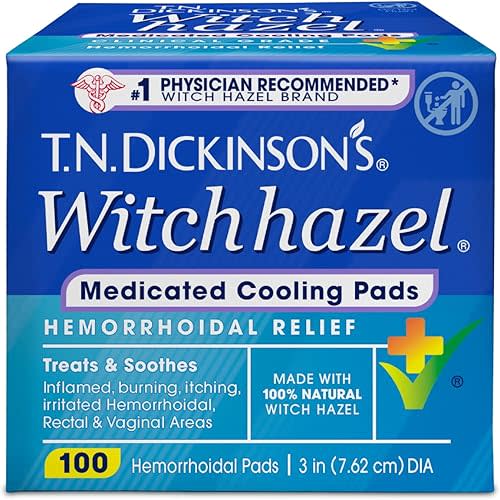 T.N. Dickinson’s Medicated Cooling Pads with Witch Hazel and Aloe | Hemorrhoid Treatment, Postpartum Care, Feminine & Rectal Relief | 100 Rounds