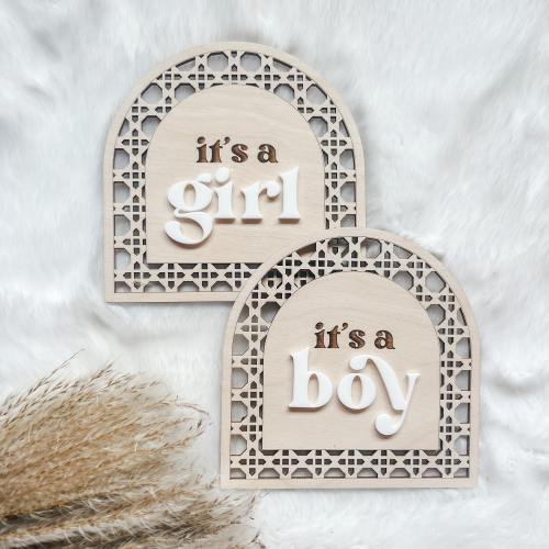 Boho Gender Reveal Sign | Rattan Gender Reveal Sign | Birth Announcement Sign | Gender Reveal Photo Prop | Hospital Photo Prop | Gender Sign