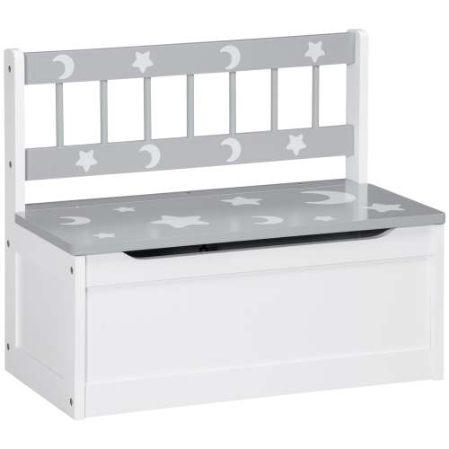 Qaba Toddler Toy Box Storage Bench with Large 27 Liter Interior, Kids Storage Bench Seat with Storage for Toddler Playroom Furniture, Kids Bedroom Furniture, Toy Organizer and Storage Bin, Gray