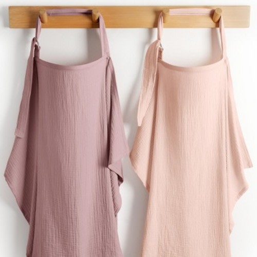 Comfy Cubs Muslin Nursing Cover, Pack of 2 - 100% Cotton Adjustable Neck Strap with Privacy Coverage - Blush and Mauve