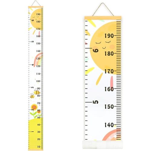 Mibote Baby Growth Height Chart Handing Ruler Wall Decor for Kids, Canvas Removable Height Growth Chart 79" x 7.9" (Sunshine)