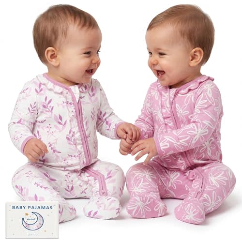 Unnivoll Rayon Made from Bamboo Baby Pajamas Baby Sleepers for Newborn 0-3 3-6 6-9 Months 2Pcs Footie Pjs Baby Girls Clothes