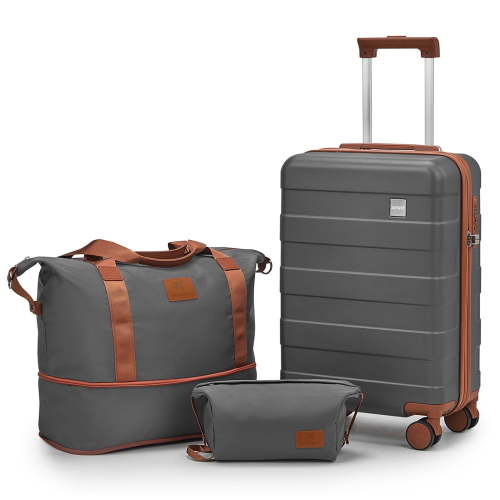 Joyway Carry on Luggage 20 in Carry-on Suitcase with Spinner Wheels Hardside 3PCS Set with TSA Lock-Grey