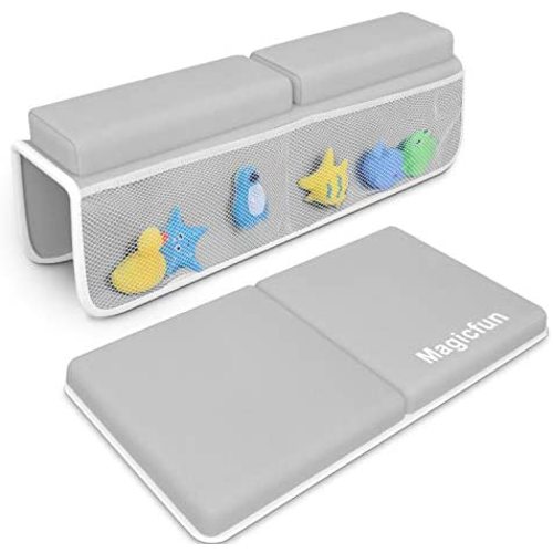 Magicfun Bath Kneeler with Elbow Rest Pad Set, 1.5 inch Thick Kneeling Pad and Elbow Support for Knee & Arm Support Large Bathtub Kneeling Mat with Toy Organizer for Happy Baby Bathing Time(Gray)