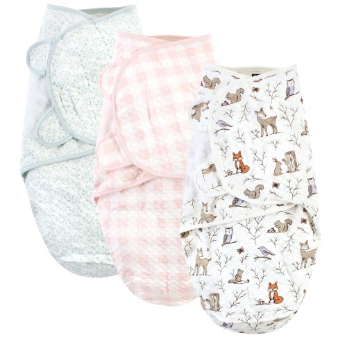Hudson Baby Infant Girl Quilted Cotton Swaddle Wrap 3pk, Enchanted Forest, 0-3 Months - Enchanted Forest - 0-3 Months