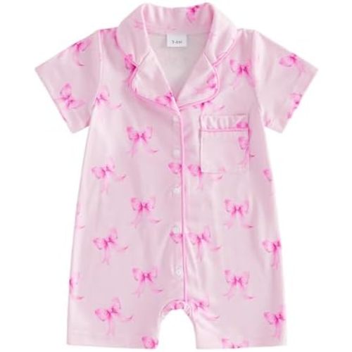 Kuriozud Baby Girl Boy Romper Pajamas Onesie Short Sleeve Button Down Pjs Infant Lapel Sleepwear Nightwear Summer