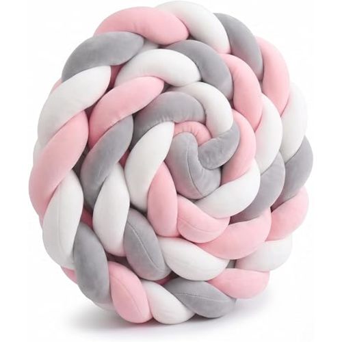 Modern Woven Knot Pillow, Long Decorative Accent Bolster Cushion, Soft Plush Lumbar Throw Pillow for Sofa, Couch & Adult Bed, Aesthetic Boho Home Decor (Knot Pillow,Pink Grey White,4M(157inch))