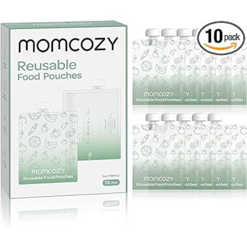 Momcozy Reusable Baby Food Pouches for Toddlers,BPA Free Plastic,Food Safe,Freezer Safe,Refillable for Applesauce Yogurt & Puree Squeeze Pouch,10 packs,5oz