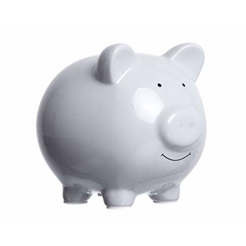 Pearhead Large Ceramic Piggy Bank, Ideal for Boys and Girls, Kids Money and Coin Bank, Perfect Baby Boy Nursery Dcor, Great Gift and Newborn Keepsake, Solid Gray