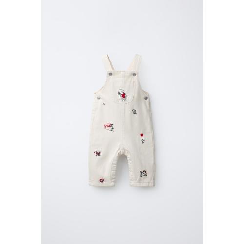 SNOOPY PEANUTS™ TWILL LONG OVERALLS - Ecru | ZARA United States