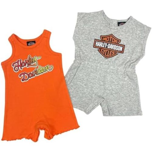 Harley-Davidson Baby Girls' 2-Piece Infant Sleeveless Romper Set, Gray/Orange