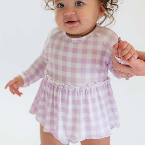 Infant Long Sleeve and Skirt Onesie in Purple Gingham – Silks Design
