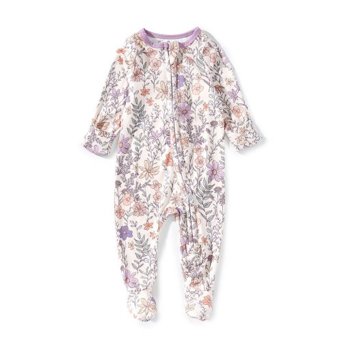 Copper Pearl Baby Girls Floral Print Long Sleeve Zip Front Footie