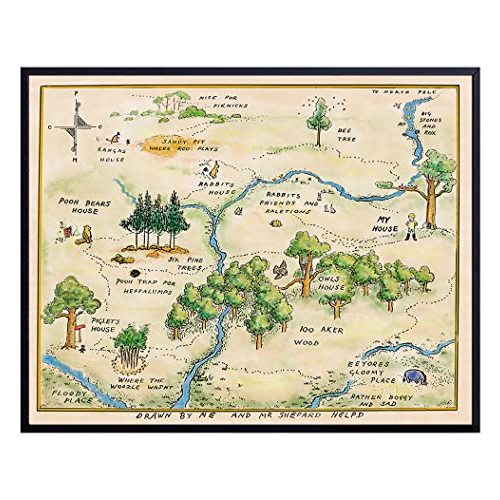 Winnie Pooh Nursery Decor - LARGE 11X14 - Toddler Baby Room Wall Art - Little Boys Bedroom Decor - Baby Shower Decorations - Vintage Hundred Acre Wood - Kids Wall Art - Girls Room Decor