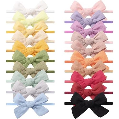 jollybows 20PCS Baby Girl Headbands 3.5" Cotton Hair Bows Hair Accessories