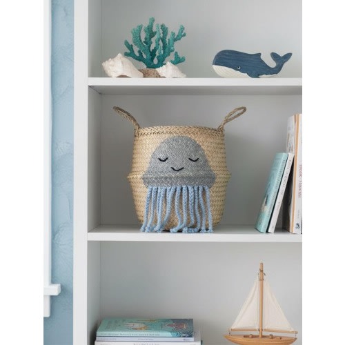 Blue Jellyfish Toy Basket for Nursery Organisation, Ocean Theme Storage Bin (fits IKEA Kallax)