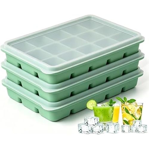 Ice Cube Trays with Lid, 3 Packs 45 Cubes Durable Stackable Flexible Silicone Ice Cube Trays for Freezer with Removable Silicone Lids for Baby Food, Whiskey, Cocktail, Coffee, BPA Free