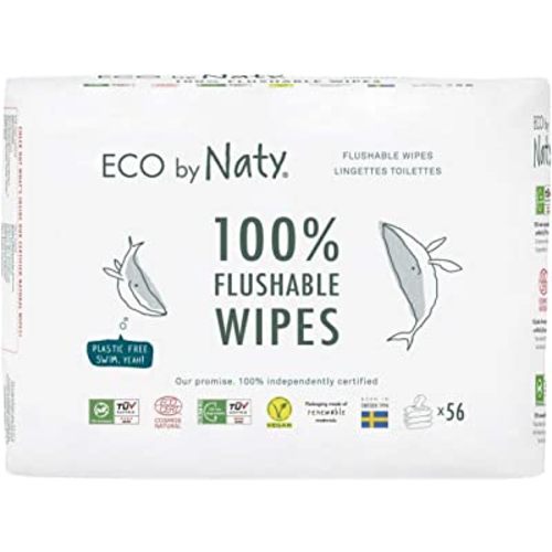 Eco by Naty Flushable Baby Wipes - Compostable and Plant-Based Wipes, Chemical-Free and Hypoallergenic Baby Wipes Safe for Baby Sensitive Skin, 56 Wipes Per Pack (3 Pk)