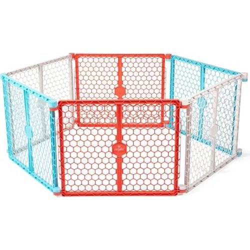 Regalo Safety 192-Inch Super Wide Baby Gate and Play Yard, 2-in-1 Convertible Plastic Baby Gate, Extra Wide Safety Barrier, Hardware Mounted, Adjustable Panels for Openings, Ages 6–24 Months