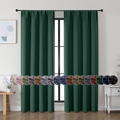 Simplebrand Ava Ever Green Blackout Curtains for Bedroom, 72 Inch Length, 2 Panels Set, Thermal Insulated, Rod Pocket, Window Curtains for Patio, French Door, W40 x L72 Inch