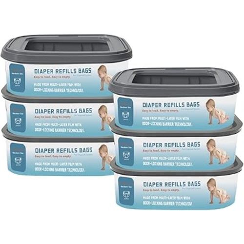 Standard Square Refills Disposal Bags Refill Compatible with Genie Diaper Compact, Select Pails (Not Fit Classic Version Pails), Hold Up to 270 Newborn-Sized Diapers Per Refill, 6 Pack