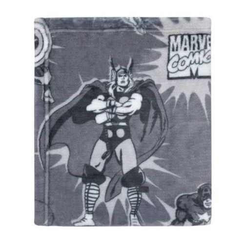NoJo Marvel Comics Grey and White Thor, The Hulk, Spiderman, Falcon, Captain America and Iron Man Super Soft Baby Blanket