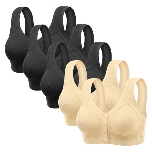 5 Pack Nursing Bras for Breastfeeding Front Closure No Underwire Bralettes Comfortable Breathable Maternity Underwear (M, 2*Green)