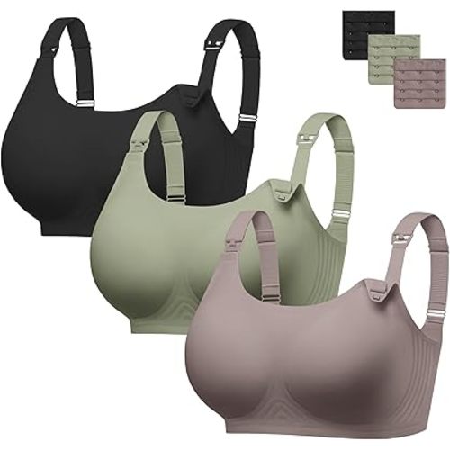Angelhood Seamless Nursing Bra for Women Wire Free Full Coverage Comfort Maternity Bra with Extra Extender,3P
