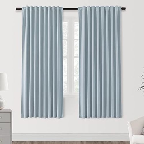 SHINELAND Light Blue Blackout Curtains Back Tab/Rod Pocket 72 Inches Long 2 Panels Room Darkening Thermal Insulated