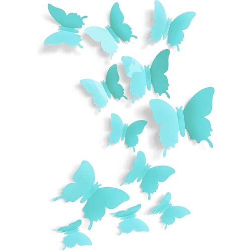 Cute Blue Butterfly Wall Decor 24 pcs, Girls Room Wall Decals, Teal Aesthetic Butterflies Stickers for Nursery Decorations, Baby Toddler Room Decor for Girls