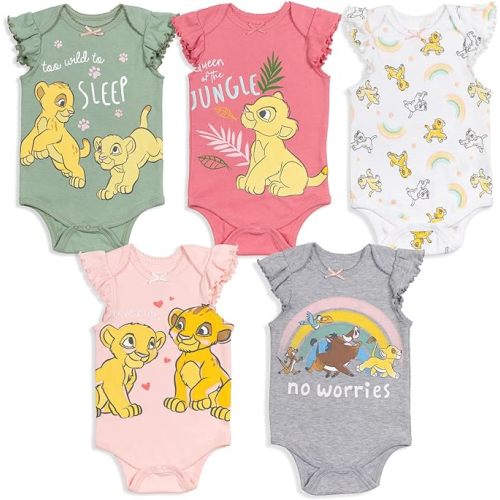 Disney Classics 1 year The Aristocats Lion King Winnie the Pooh Pixar Toy Story Baby Girls 5 Pack Bodysuits Newborn to Infant