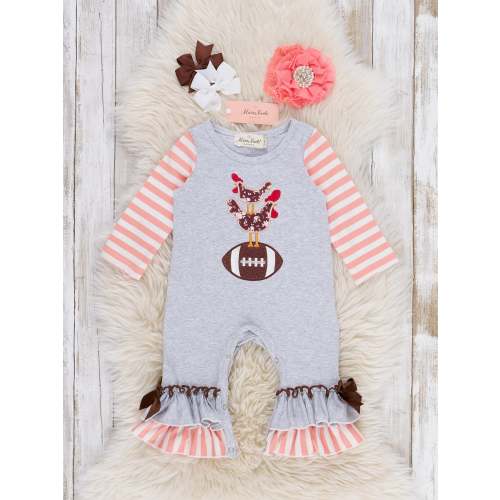 Fowl Play Embroidered Striped Ruffle Romper