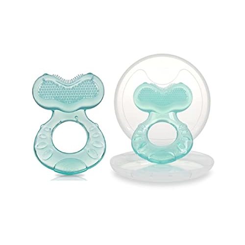 Nuby Silicone TeeThe-EEZ Teether with Bristles, Includes Hygienic Case, Aqua (Count of 2)…