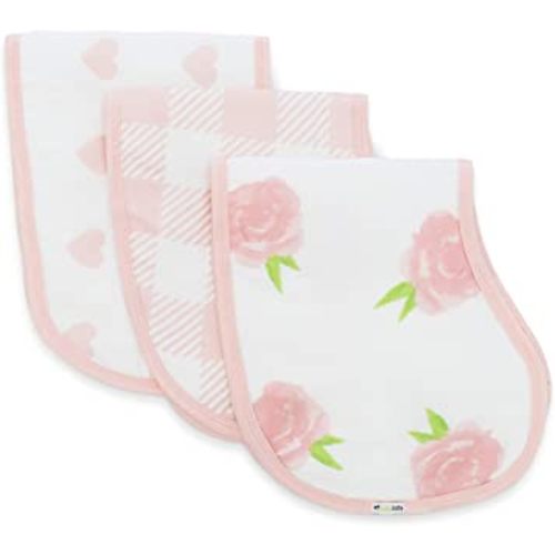 Ziggy Baby Muslin Burp Cloths, Burpy Bib Set (3 Pack) Pink Peony, Heart and Buffalo Plaid