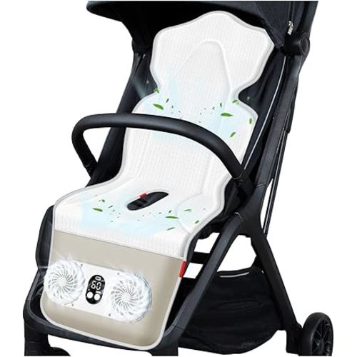 TRELC Baby Stroller Cooling Pad with 2 Fans, 3 Speeds Cooling Cushion, 10000mA Rechargeable Battery, Timer Setting, Breathable & Washable Cooling Pad Liners for Stroller Crib Summer Baby Essentials