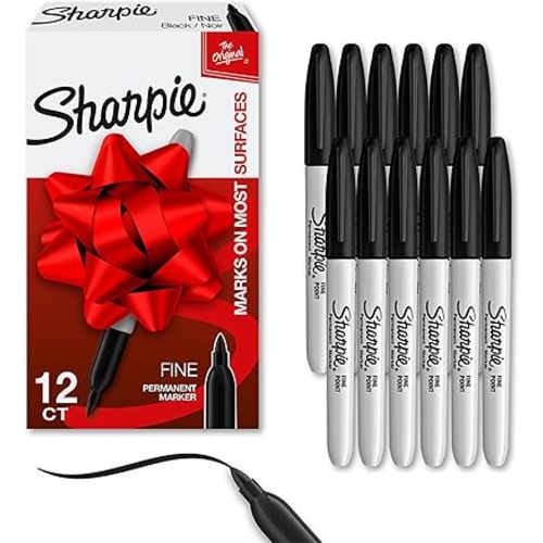 Sharpie Permanent Markers, Fine Tip, Black, 12 Count - For Classroom, Office, & Home, Quick Drying, Fade Resistant, For Wood, Plastic, Paper, Metal, And More, Ideal for Posters, Drawing, Coloring
