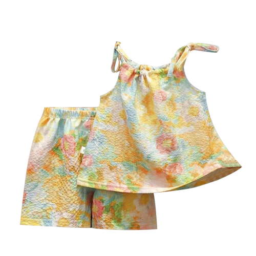 THDHVS Girls' Clothing Sets, Newborn Outfit, Newborn Infant Baby Girl 2 Piece Summer Outfits Bloomer Shorts Set Clothes Multicolor 1-2 Years