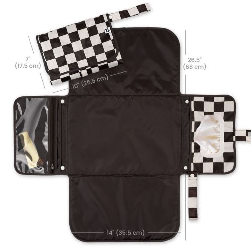 Tiny Twinkle Portable/Foldable Waterproof Diaper Changing Pad with Smart Wipes Pocket| Black Checkers color
