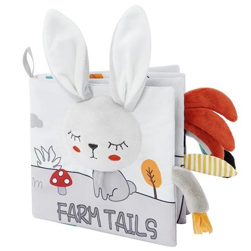 Vicloon Cloth Books, 3D Touch and Feel High Contrast Cloth Book, Baby Books Toys for Baby 0-12 Months, Soft Sensory Crinkle Books for Infants Toddler, Newborns Shower (Rabbit)