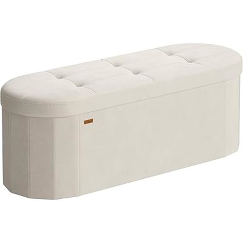 Oval Storage Ottoman Bench, 15 x 43 x 15 Inches, Cream White