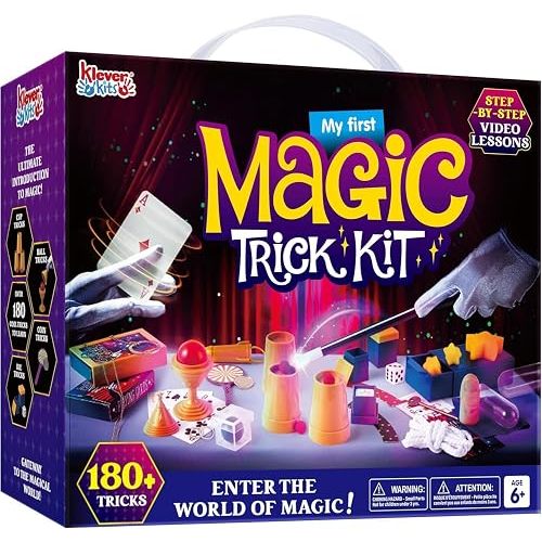 JOVA Klever Kits 180+ Magic Set- My First Magic Trick Kit- Amazing Magician Toy with Step-by-Step Video Lessons, for Kids Aged 6+ Easy Tricks of Wand and Illusion Cards